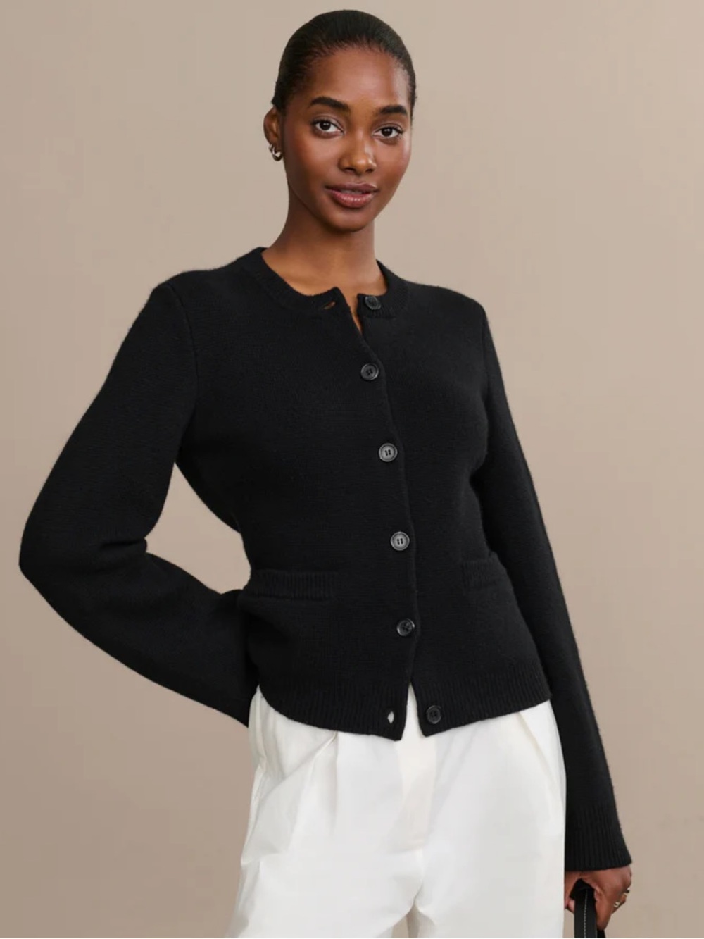 Jenni Kayne Black Button Front Crewneck Cardigan - cooper cardigan